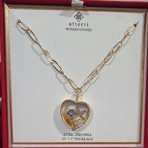 💛🔹️Atterri 🔹️Gold Heart Pendant Cubic Zirconia 16" Necklace